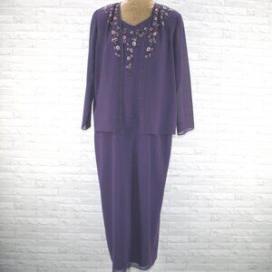 R&M RICHARDS Dress Jacket Set Wedding Mother Bride Groom Grape Plus Size 14P